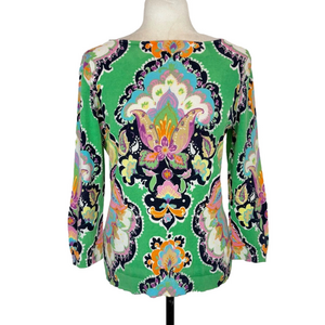 Chaps green floral boat neck sweater